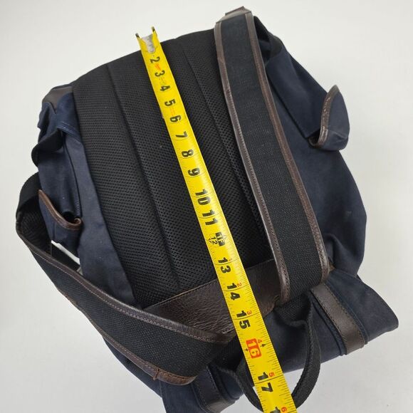 Racing Green British Style Navy Canvas Backpack Leather Trim 17"x12"x6" - Picture 9 of 11